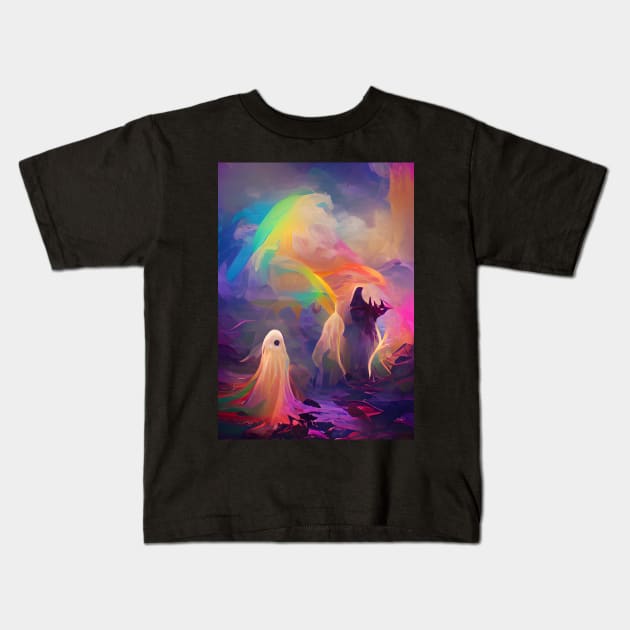 ETHEREAL RAINBOW GHOSTS ON HALLOWEEN Kids T-Shirt by sailorsam1805